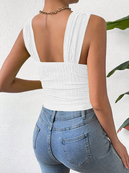 Square Neck Sleeveless Smocked Crop Tank Top