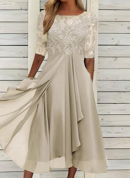 Women's Lace Chiffon Wedding Guest Midi Dress