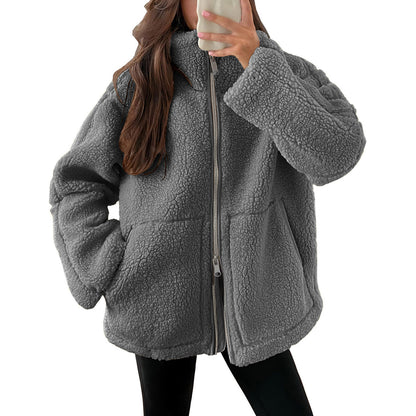 Women's Sherpa Fleece Zip Jacket Oversized Cozy Coat