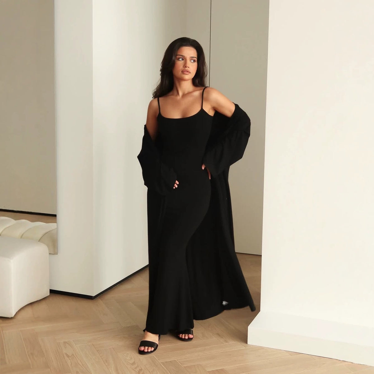 Women's Two Piece Maxi Dress and Long Cardigan Set