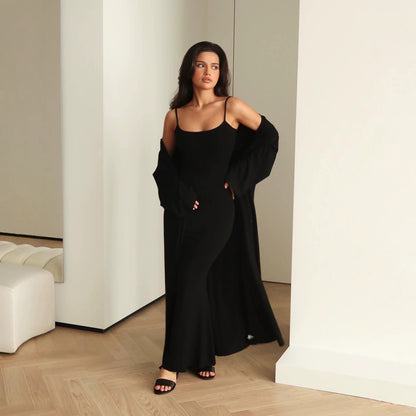 Women's Two Piece Maxi Dress and Long Cardigan Set
