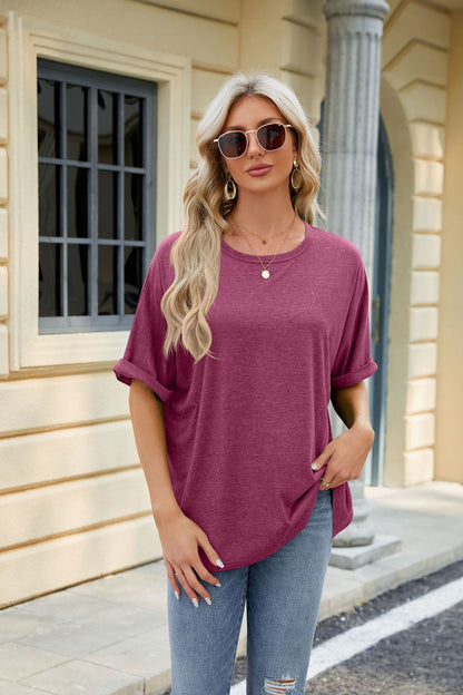 Loose Fit Crew Neck Short Sleeve Casual Basic Tee