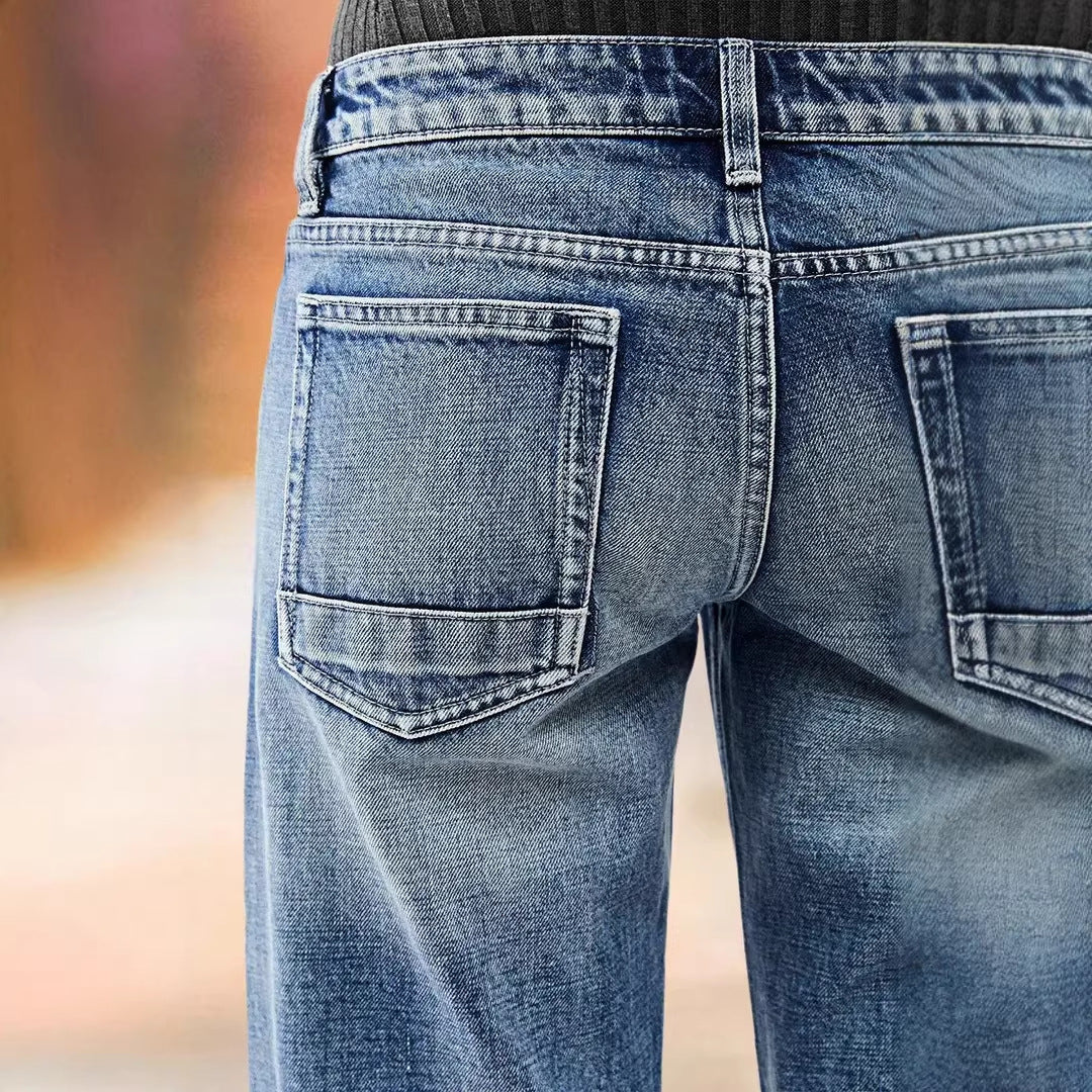 Women's Vintage Washed High Waist Wide Leg Denim Jeans
