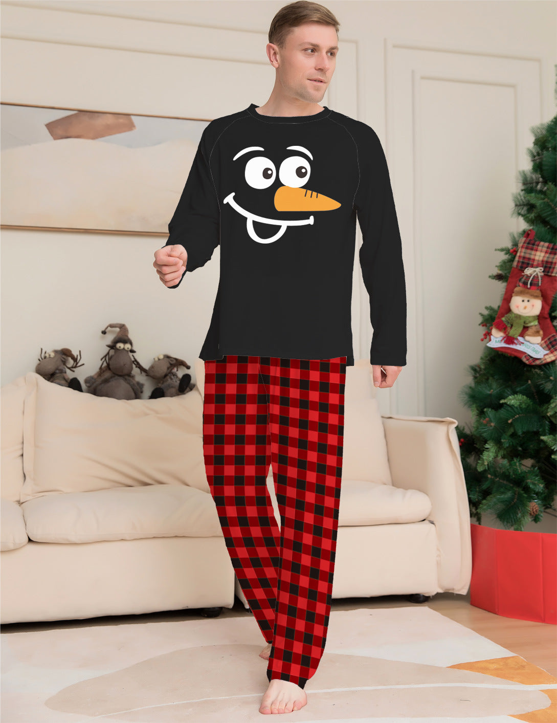 Cartoon Plaid Parent-child Dress Printed Loungewear Christmas Pajamas