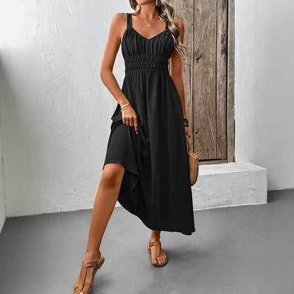 Women's Smocked Maxi Dress Sleeveless V Neck Sundress