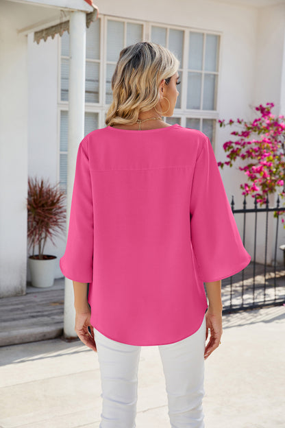 Solid Chiffon Blouse V Neck Loose Fit Custom Top