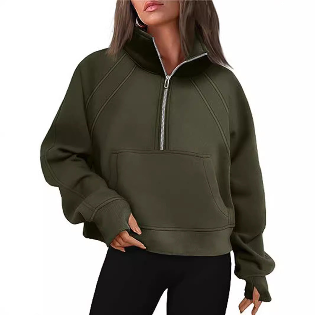 Women's Oversized Half Zip Pullover Sweatshirt Pocket