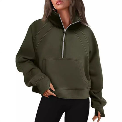 Women's Oversized Half Zip Pullover Sweatshirt Pocket