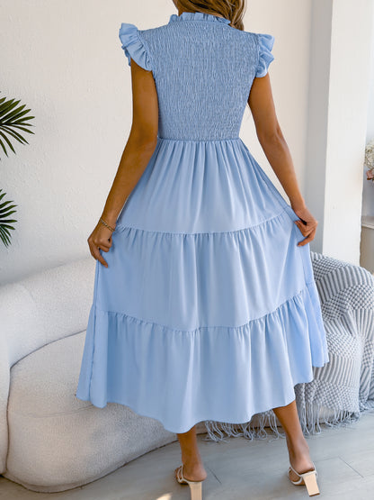 Smocked Ruffle Sleeve Tiered Maxi Dress