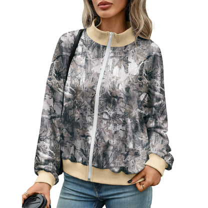 Women's Oversize Zip Up Printed Sweatshirt Mock Neck Ribbed