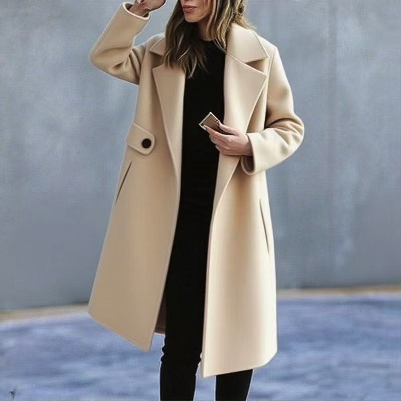 Women Lapel Winter Coat Plus Size Mid-Length Pocket