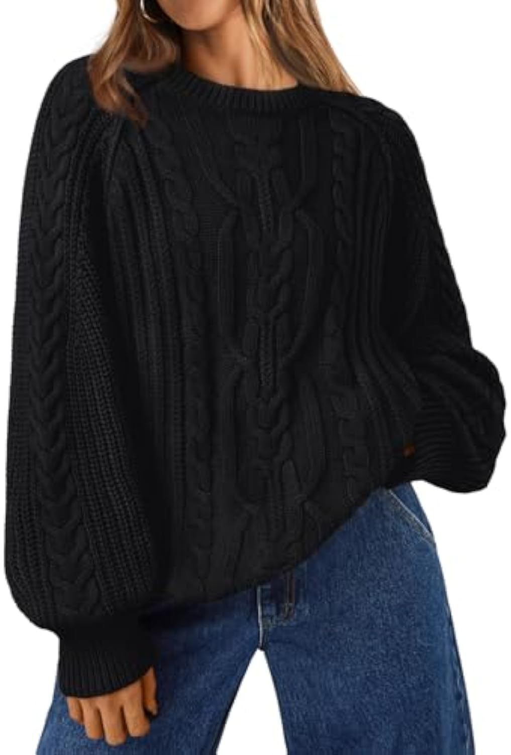 Women's Oversized Cable Knit Crew Neck Pullover Sweater