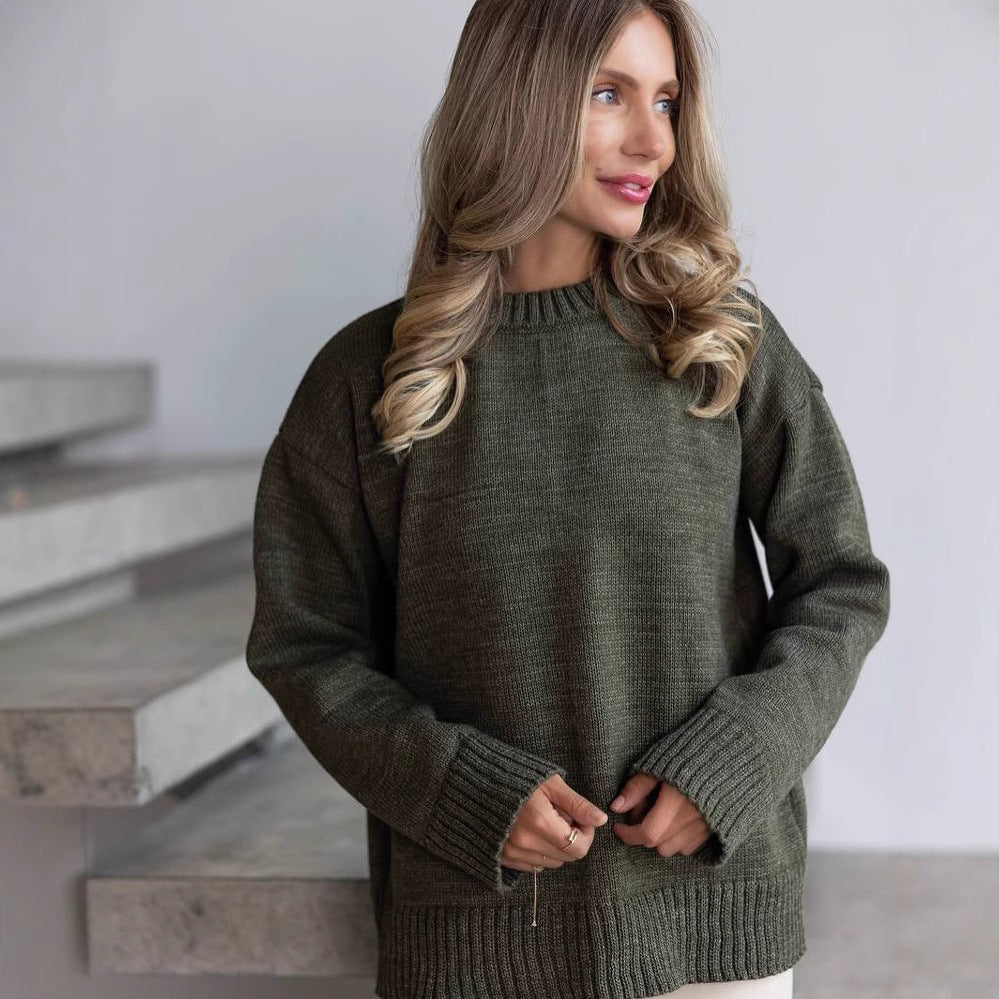 Women's Oversized Crew Neck Solid Knit Pullover Sweater
