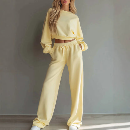 Women's Cropped Sweatshirt Wide Leg Pants Lounge Set