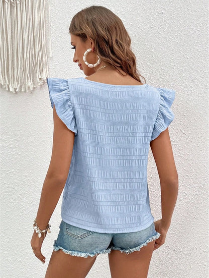Women’s Square Neck Ruffle Sleeve Smocked Summer Top