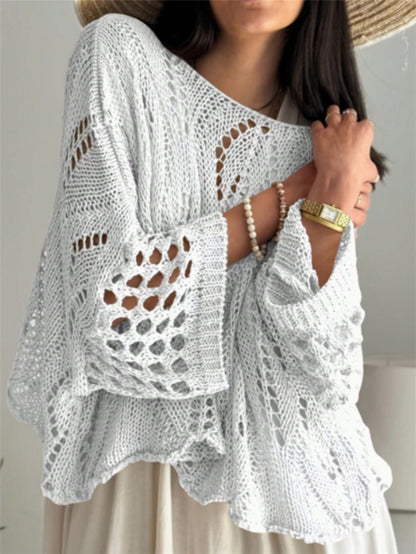 Women's Oversized Crochet Bell Sleeve Sweater Top