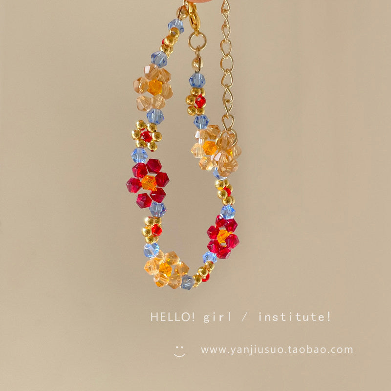 Boho Vintage Handmade Beaded Flower Necklace Bracelet Set