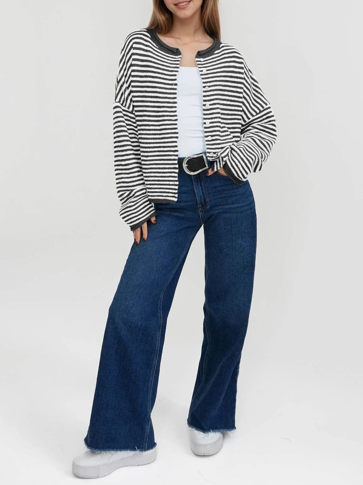 Striped Color Block Cardigan Sweater | Long Sleeve Casual Open Front