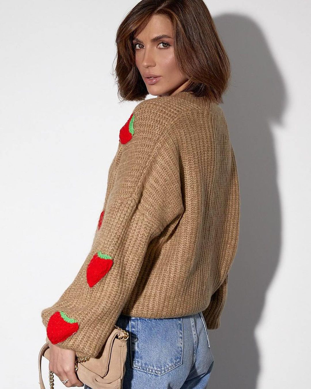 Oversized Chunky Knit Strawberry Cardigan Sweater