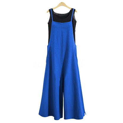 Women's Linen Cotton Wide Leg Jumpsuit Sleeveless Casual