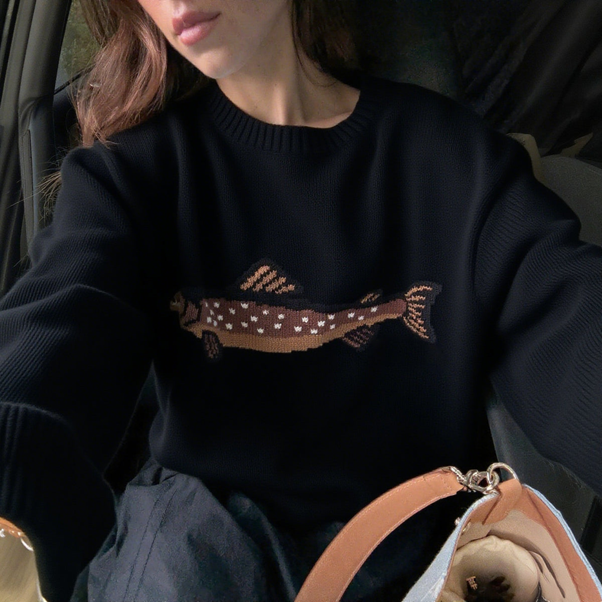 Women's Vintage Oversized Crewneck Graphic Knit Sweater