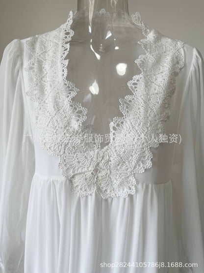Women's Boho Lace Chiffon Long Sleeve Maxi Dress