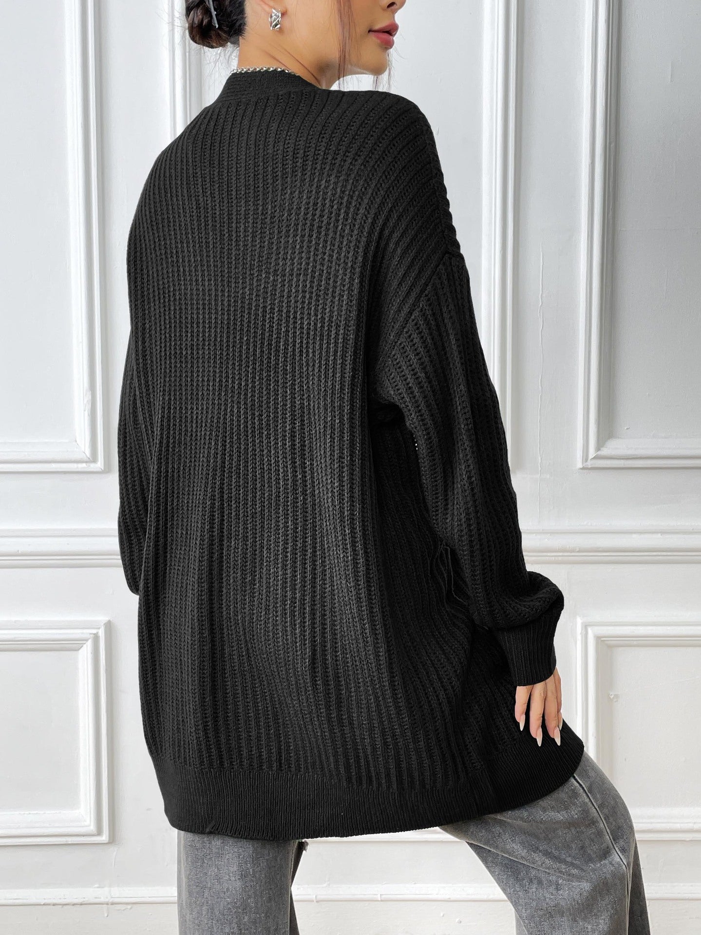 Autumn and Winter Women's Long-sleeved Double-pocket Casual Cardigan Jacket