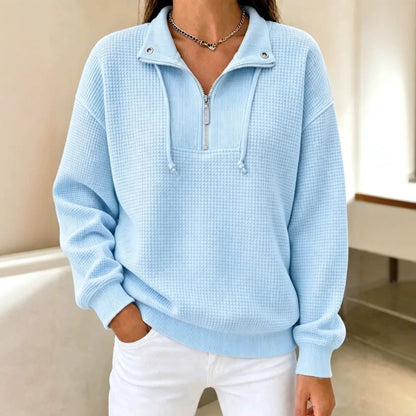 Women's Waffle Knit Half Zip Sweatshirt Oversized Casual