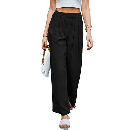 Elegant High-Waisted Pleated Wide-Leg Pants – Flowy Loose Trousers for Women