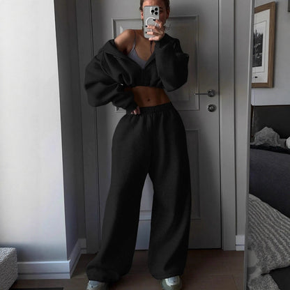 Women's 2 Piece Crop Zip Hoodie Sweatpants Set
