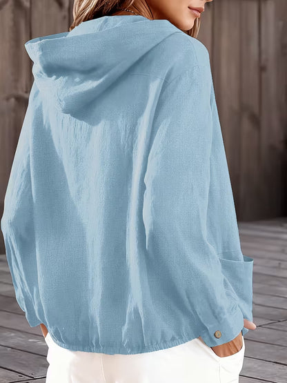 Women's Hooded Button Front Jacket with Pockets