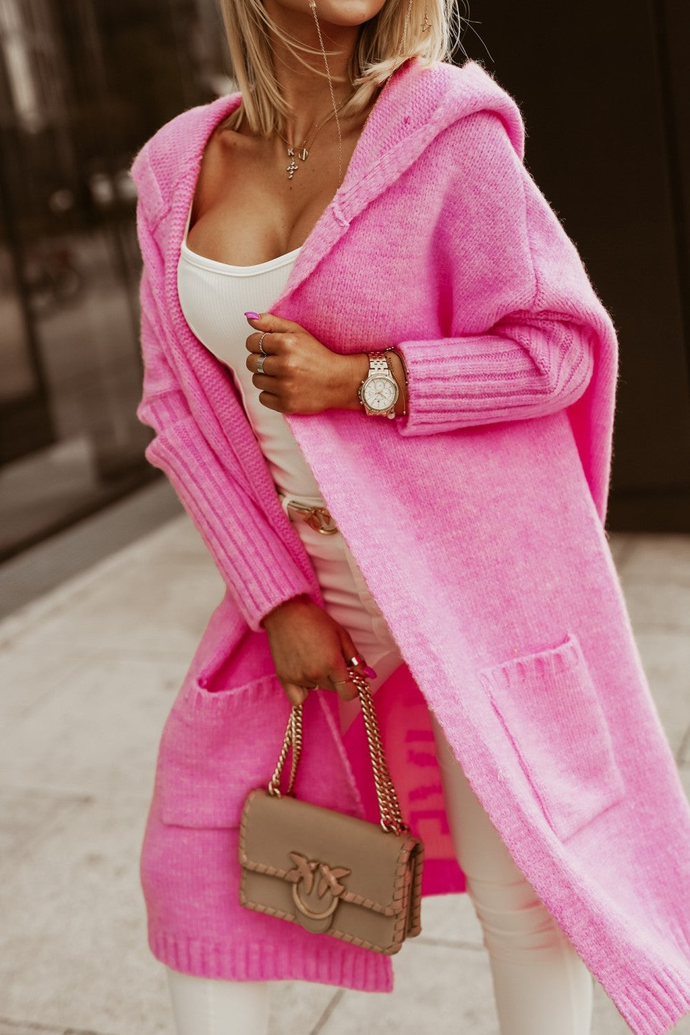 Oversized Hooded Letter Duster Cardigan