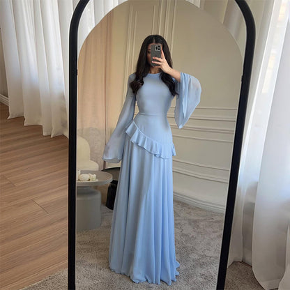 Elegant Bell Sleeve Ruffle Bodycon Maxi Dress