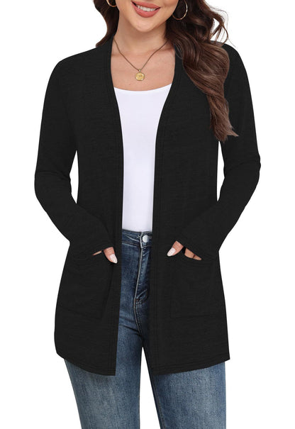 Women's Open Front Cardigan Long Sleeve Lightweight Pockets