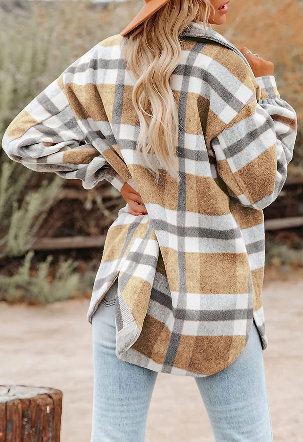 Women’s Plaid Flannel Shacket Oversized Button Jacket