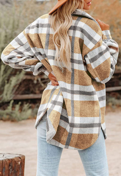Women’s Plaid Flannel Shacket Oversized Button Jacket