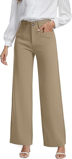 Women's High Waist Wide Leg Dress Pants Stretch Pockets