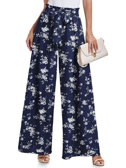 Women's Tie Waist Paperbag Wide Leg Pants