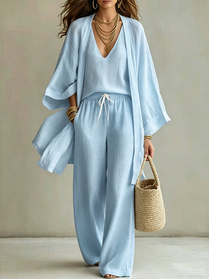 Women's 3 Piece Matching Set Wide Leg Pants Cardigan
