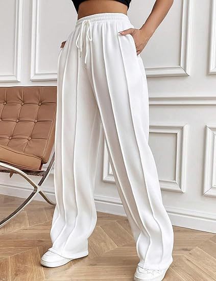 High Waist Cotton Wide Leg Drawstring Pants