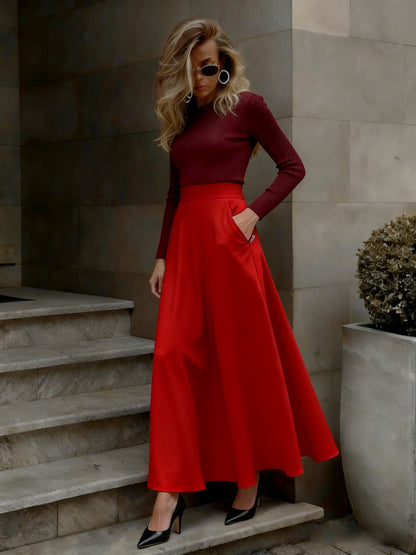 Women's High Waist A-Line Maxi Skirt with Pockets Plus Size