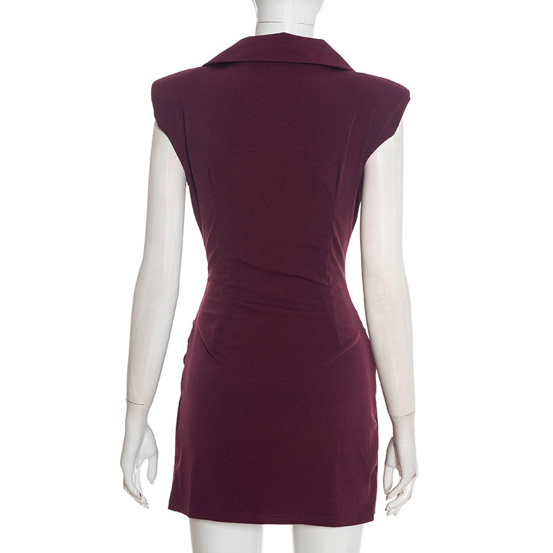 Sleeveless Deep V Blazer Ruched Bodycon Mini Dress