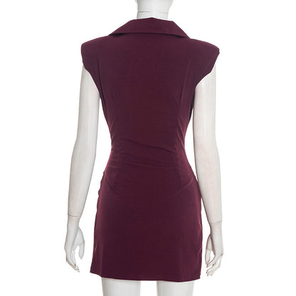 Sleeveless Deep V Blazer Ruched Bodycon Mini Dress