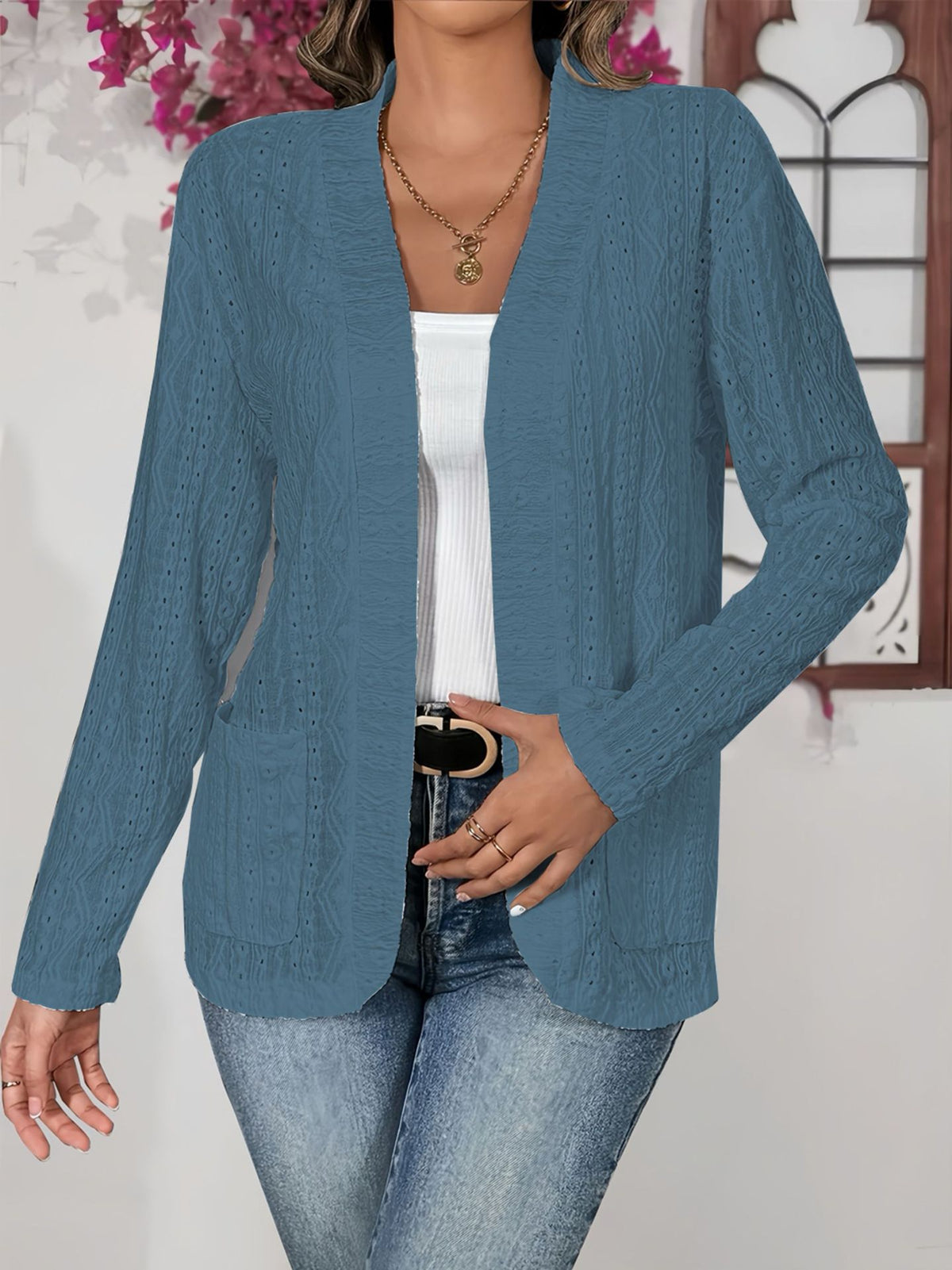 Women's Open Front Cardigan Long Sleeve with Pockets