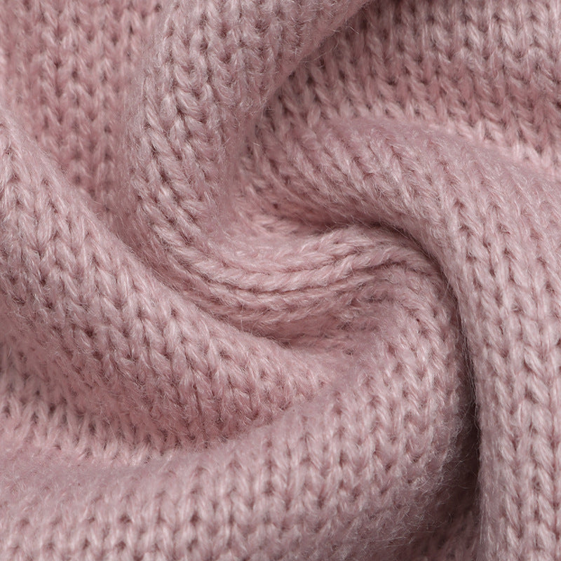 Solid Knit V Neck Sweater Contrast Trim Pointelle Sleeve