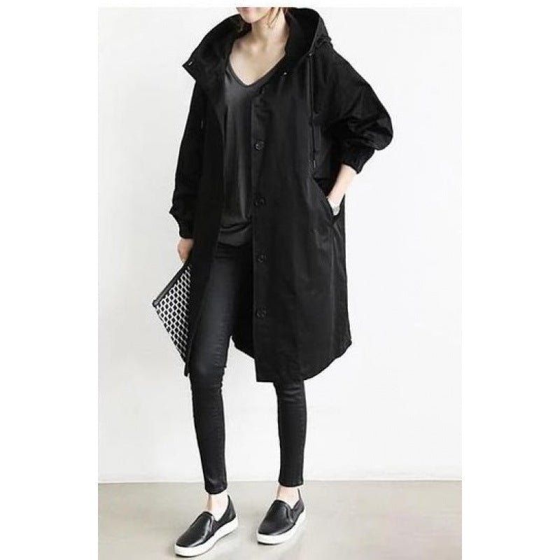 Women's Hooded Cotton Trench Coat Plus Size S-5XL