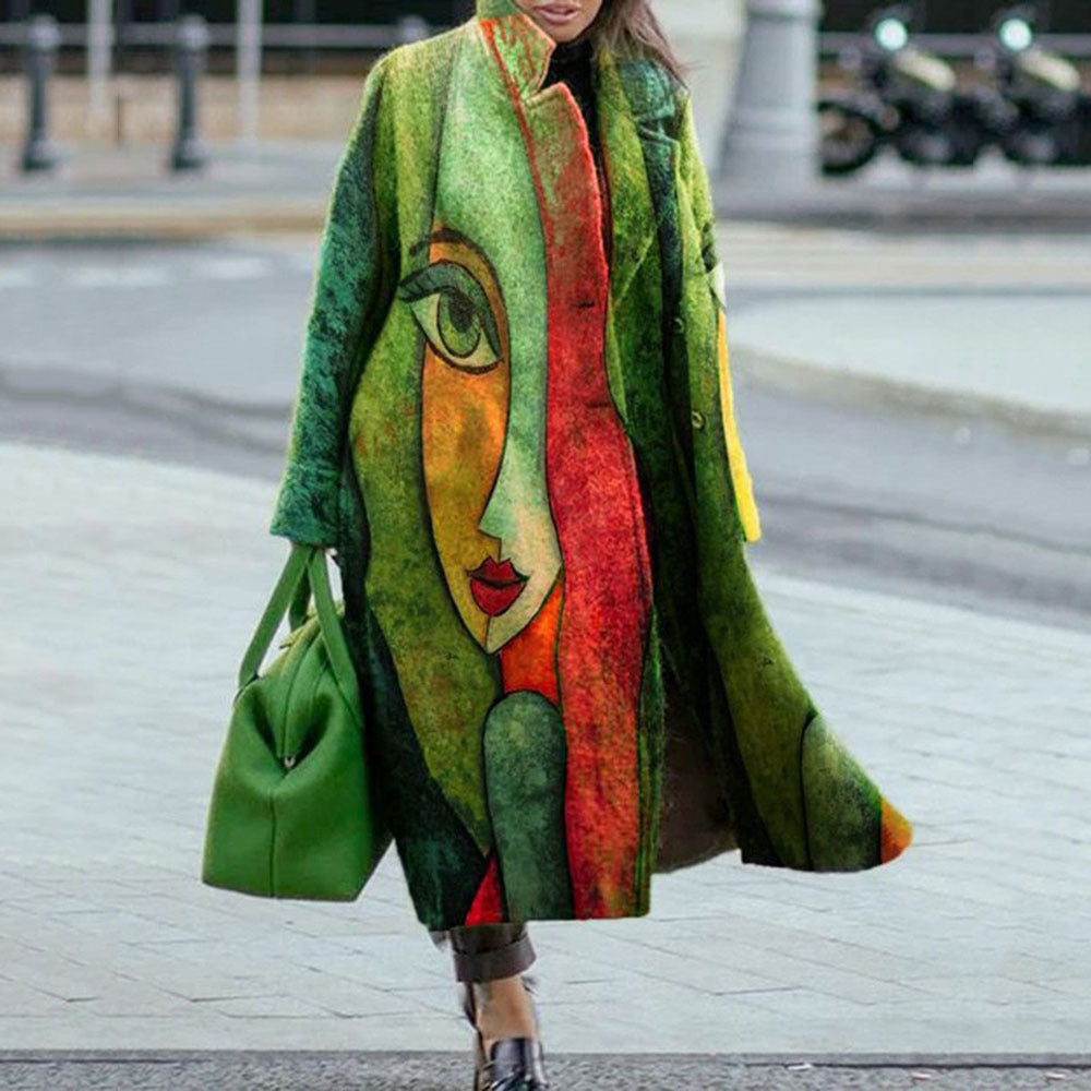 Women's Oversized Long Plaid Printed Coat Jacket
