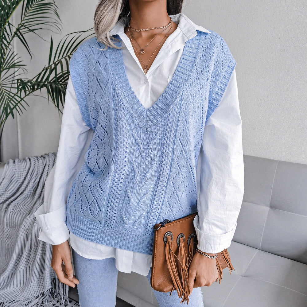 Knit Sweater Vest Women | V Neck Cable Knit Pullover
