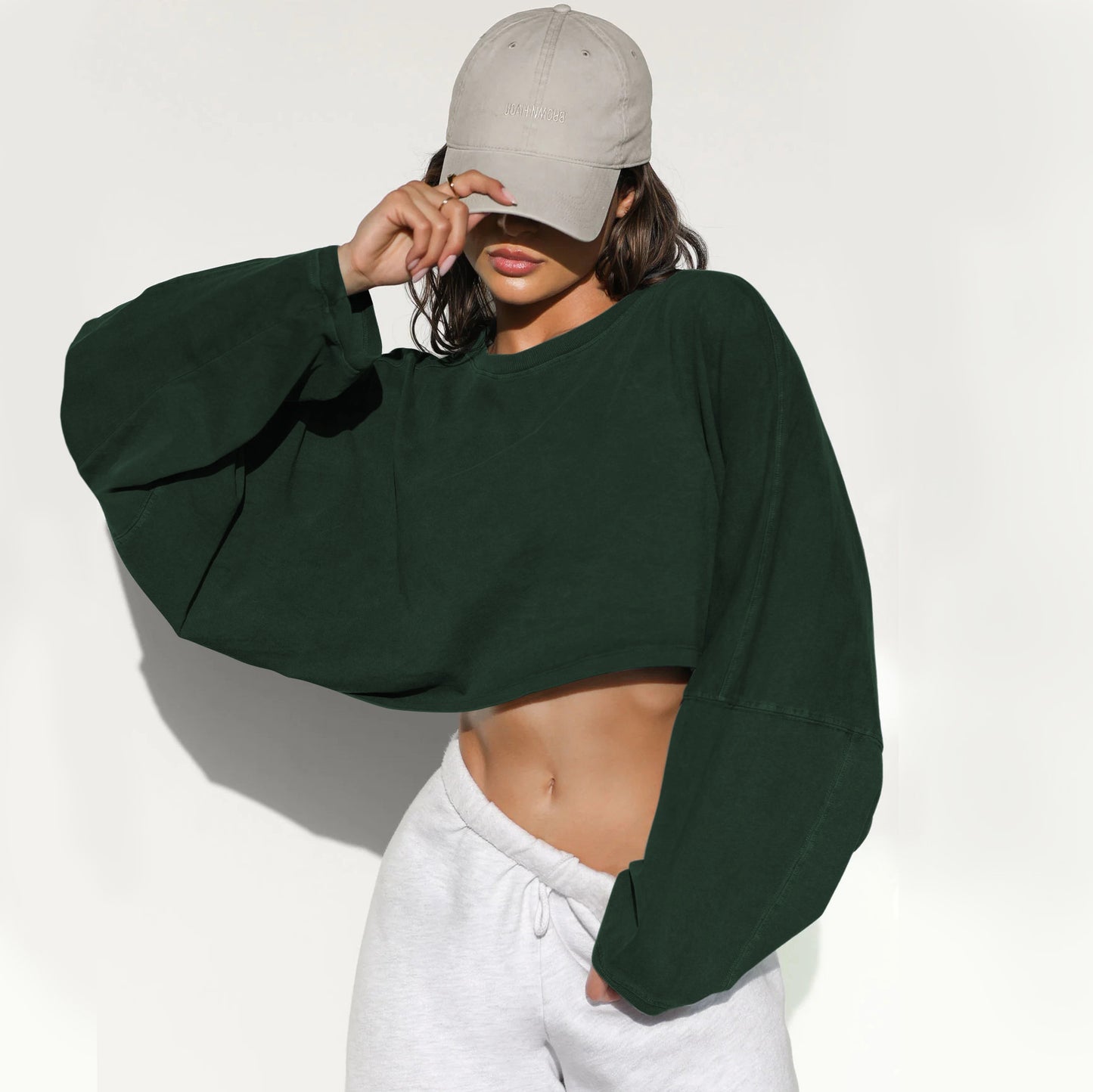 Womens Cropped Sweatshirt Oversized Crew Neck Pullover