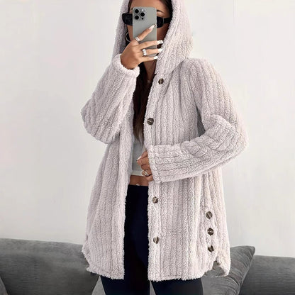 Women's Oversized Hooded Fleece Button Front Jacket